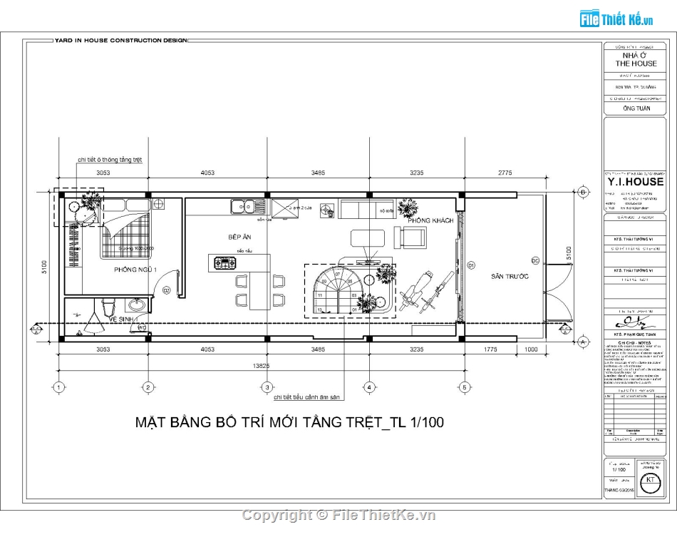 thiết kế nhà phố 1 tầng,nhà phố 1 tầng 5.1x13.8m,Thiết kế nhà phố 1 tầng,bản vẽ nhà phố 1 tầng